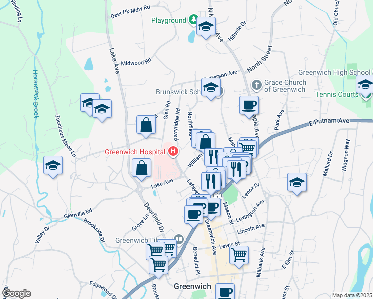 map of restaurants, bars, coffee shops, grocery stores, and more near 17 Division Street in Greenwich