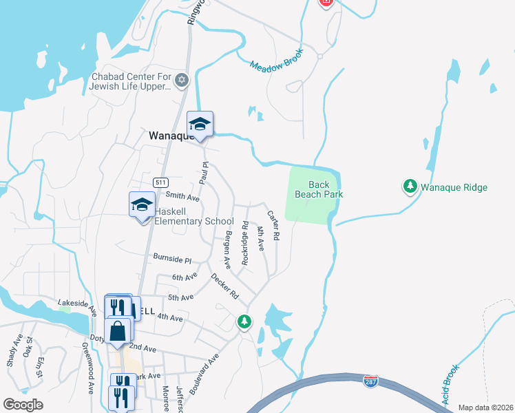 map of restaurants, bars, coffee shops, grocery stores, and more near 6 Carter Road in Wanaque