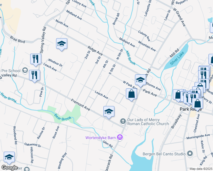 map of restaurants, bars, coffee shops, grocery stores, and more near 31 South 5th Street in Park Ridge