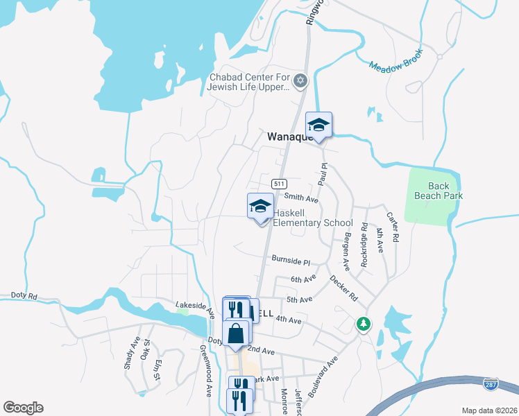 map of restaurants, bars, coffee shops, grocery stores, and more near 11 Storms Place in Wanaque