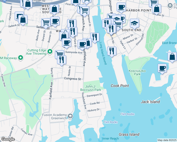 map of restaurants, bars, coffee shops, grocery stores, and more near in Stamford