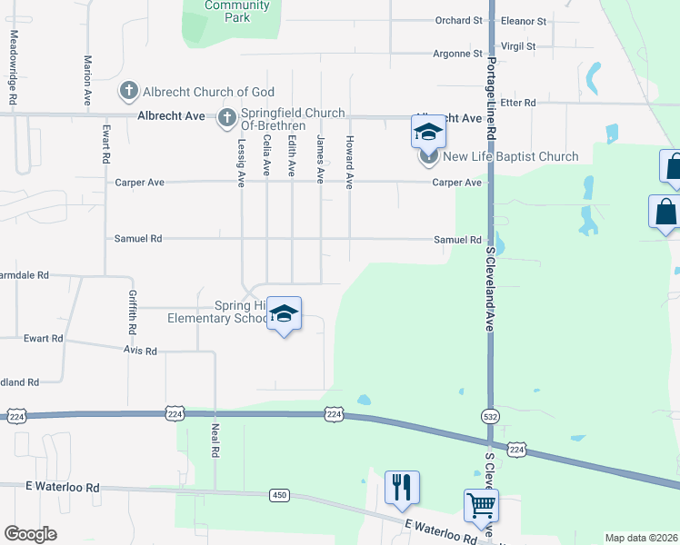 map of restaurants, bars, coffee shops, grocery stores, and more near 562 Howard Avenue in Akron