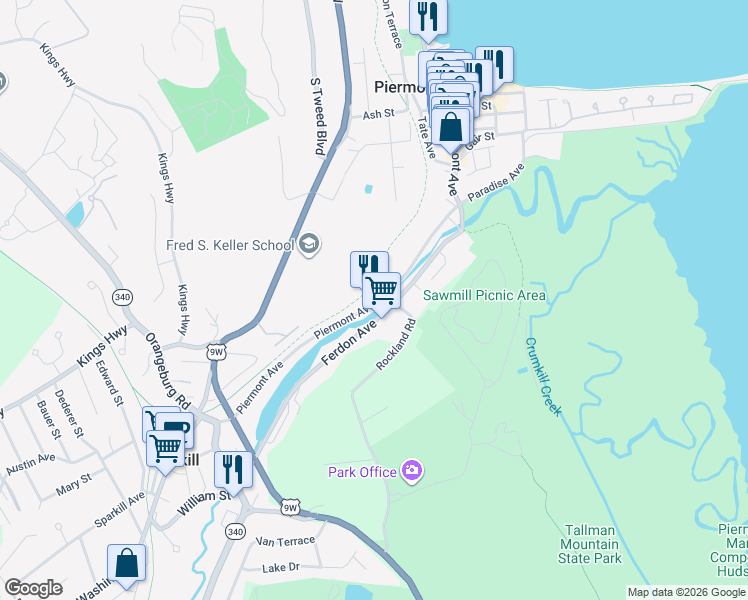 map of restaurants, bars, coffee shops, grocery stores, and more near 256 Piermont Avenue in Piermont