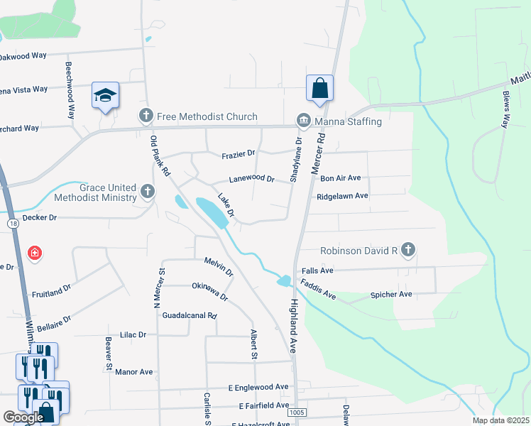 map of restaurants, bars, coffee shops, grocery stores, and more near 305 Marilyn Drive in New Castle