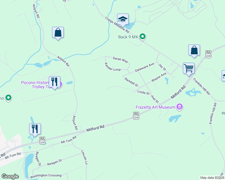 map of restaurants, bars, coffee shops, grocery stores, and more near 26B Birch Acres in East Stroudsburg