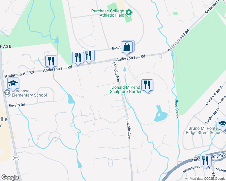 map of restaurants, bars, coffee shops, grocery stores, and more near 134 Lincoln Avenue in Purchase