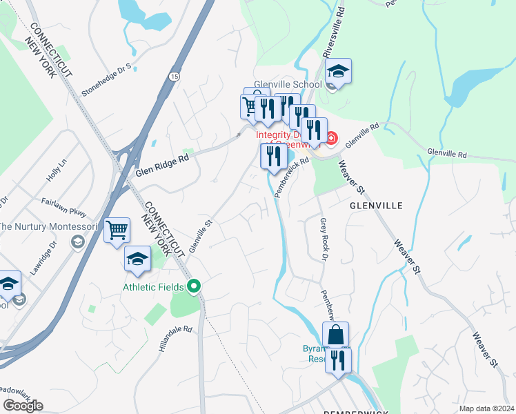 map of restaurants, bars, coffee shops, grocery stores, and more near 105 River West in Greenwich