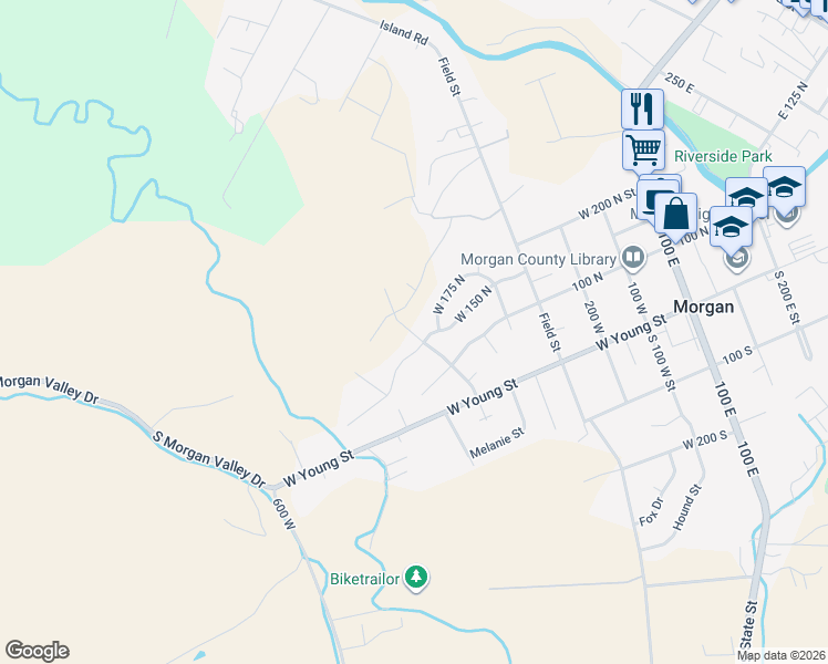 map of restaurants, bars, coffee shops, grocery stores, and more near 168 North 525 West in Morgan