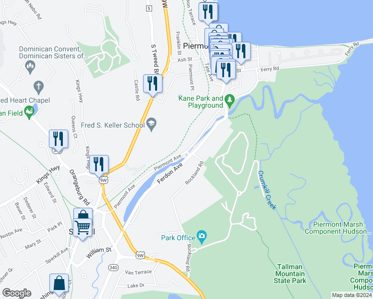 map of restaurants, bars, coffee shops, grocery stores, and more near 264 Piermont Avenue in Piermont