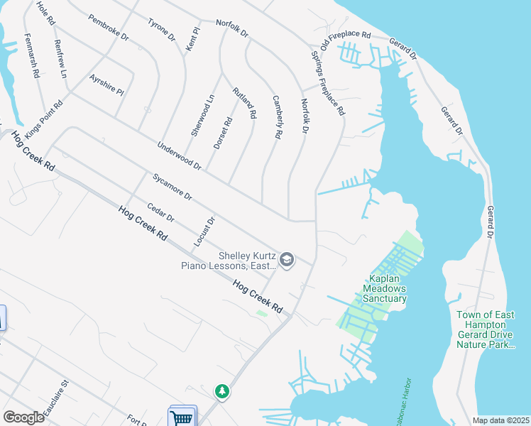 map of restaurants, bars, coffee shops, grocery stores, and more near 3 Underwood Drive in East Hampton