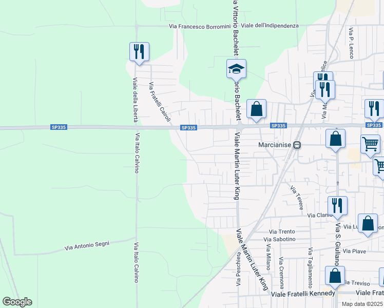 map of restaurants, bars, coffee shops, grocery stores, and more near 42 Via Lucca in Marcianise