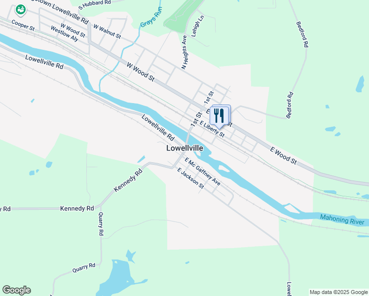 map of restaurants, bars, coffee shops, grocery stores, and more near in Lowellville