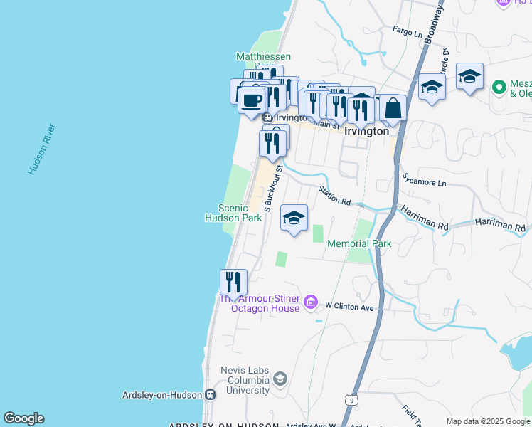 map of restaurants, bars, coffee shops, grocery stores, and more near 116 South Buckhout Street in Irvington