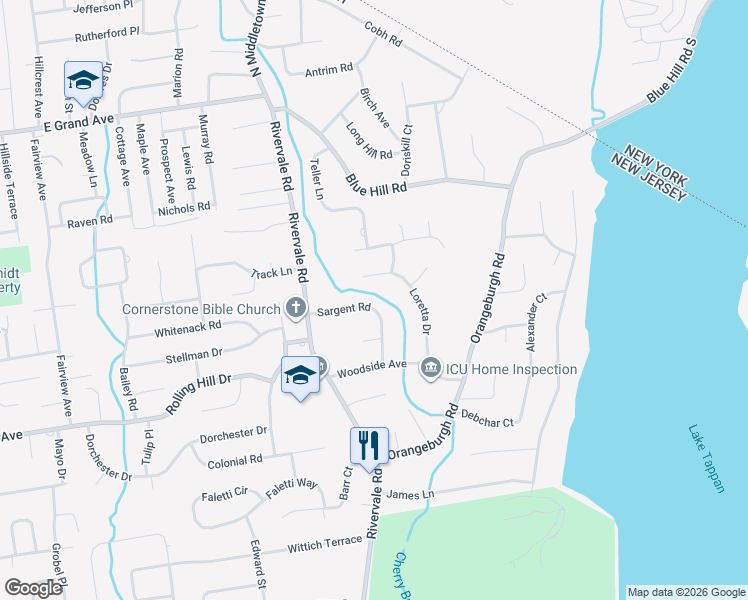 map of restaurants, bars, coffee shops, grocery stores, and more near 622 Sargent Road in River Vale
