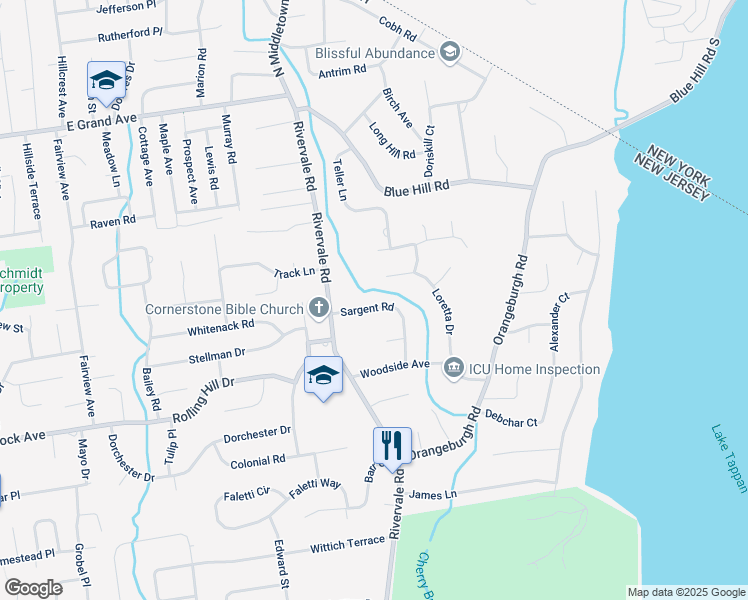 map of restaurants, bars, coffee shops, grocery stores, and more near 614 Sargent Road in River Vale