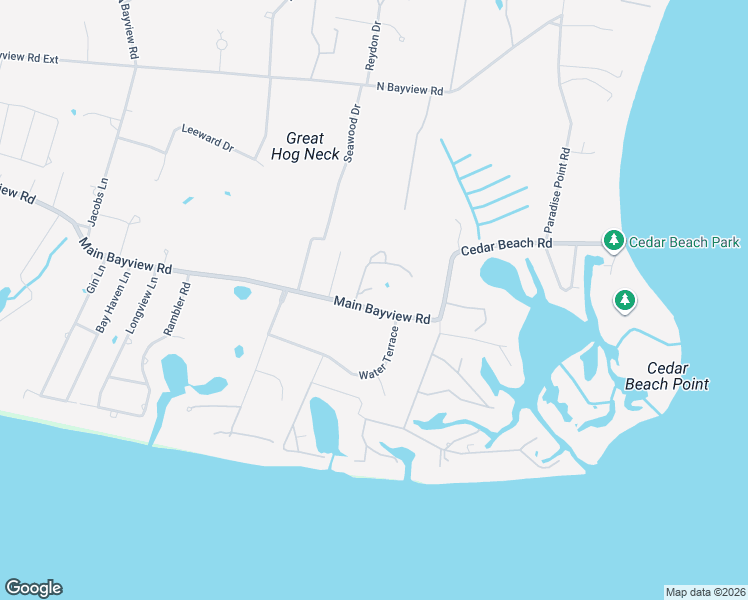 map of restaurants, bars, coffee shops, grocery stores, and more near 13675 Main Bayview Road in Southold