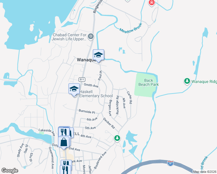 map of restaurants, bars, coffee shops, grocery stores, and more near 78 Burnside Place in Wanaque