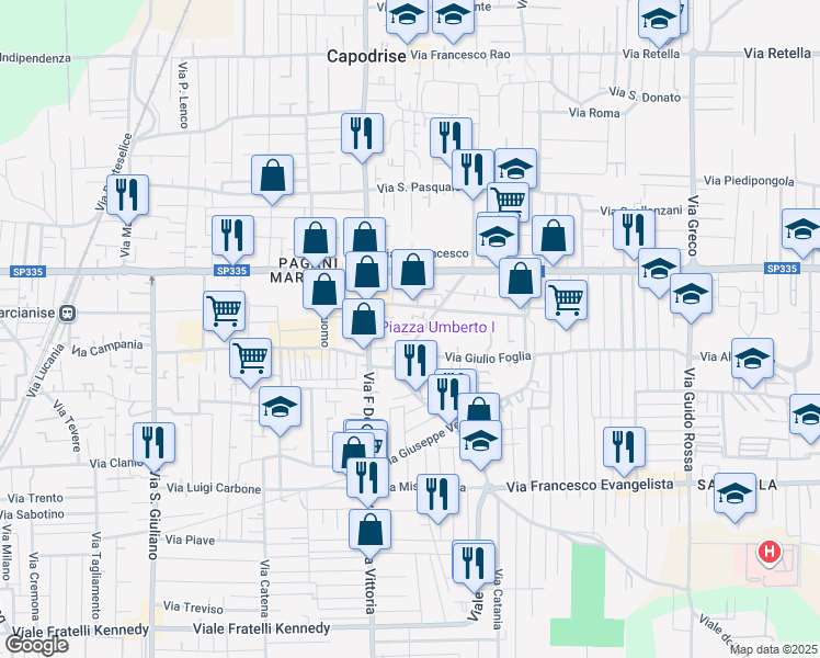 map of restaurants, bars, coffee shops, grocery stores, and more near 35 Via de Maio Paolo in Marcianise