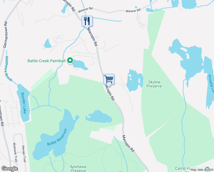 map of restaurants, bars, coffee shops, grocery stores, and more near 581 Macopin Road in West Milford