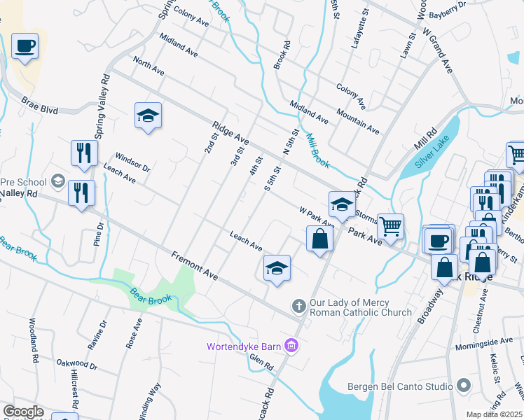 map of restaurants, bars, coffee shops, grocery stores, and more near 31 South 5th Street in Park Ridge
