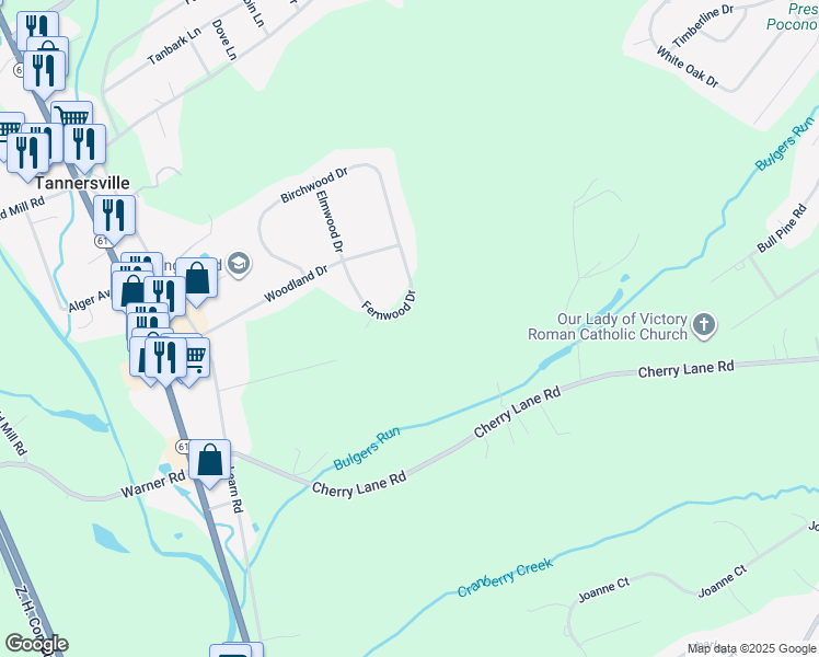 map of restaurants, bars, coffee shops, grocery stores, and more near 5431 Fernwood Drive in Tannersville