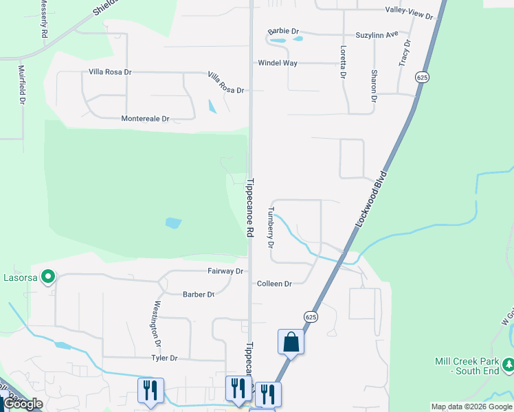 map of restaurants, bars, coffee shops, grocery stores, and more near 1456 Turnberry Drive in Youngstown
