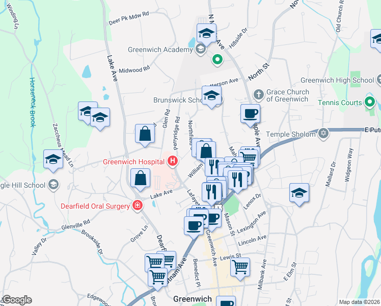 map of restaurants, bars, coffee shops, grocery stores, and more near 8 Division Street in Greenwich