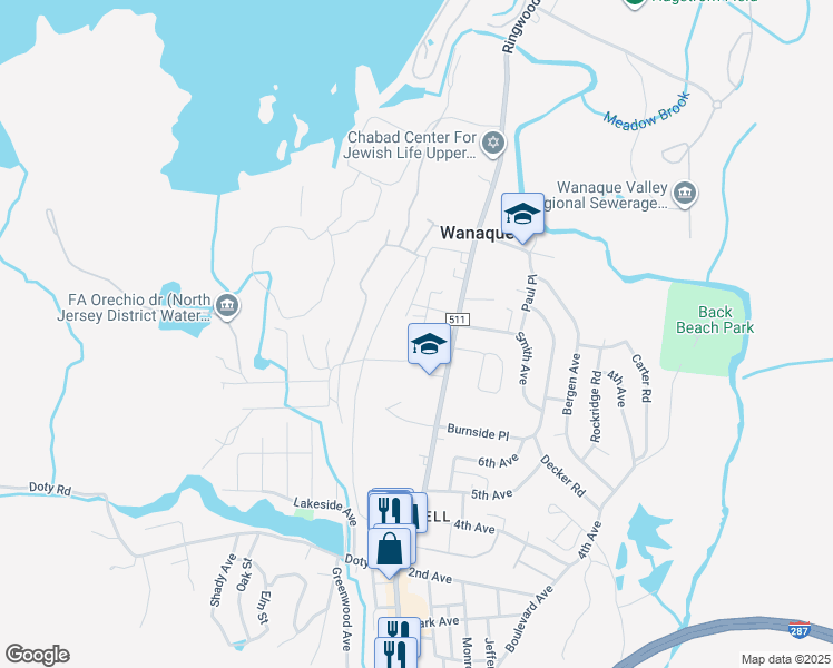 map of restaurants, bars, coffee shops, grocery stores, and more near 11 Storms Place in Wanaque