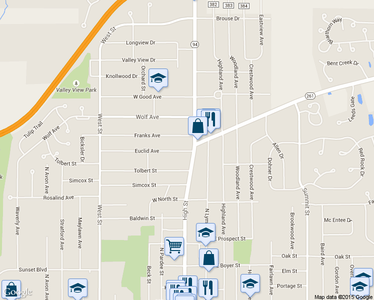 map of restaurants, bars, coffee shops, grocery stores, and more near 468 High Street in Wadsworth
