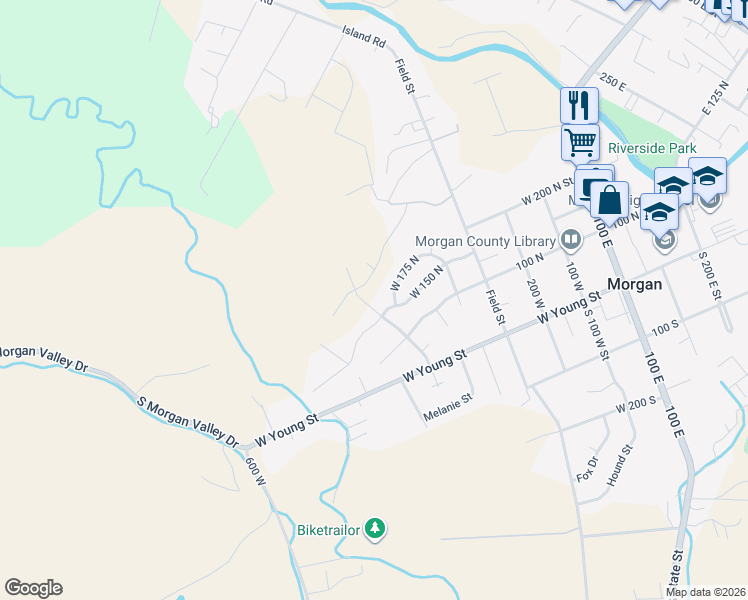 map of restaurants, bars, coffee shops, grocery stores, and more near 168 North 525 West in Morgan
