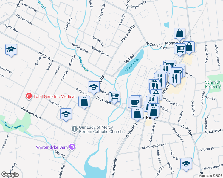 map of restaurants, bars, coffee shops, grocery stores, and more near 27 Willet Street in Park Ridge