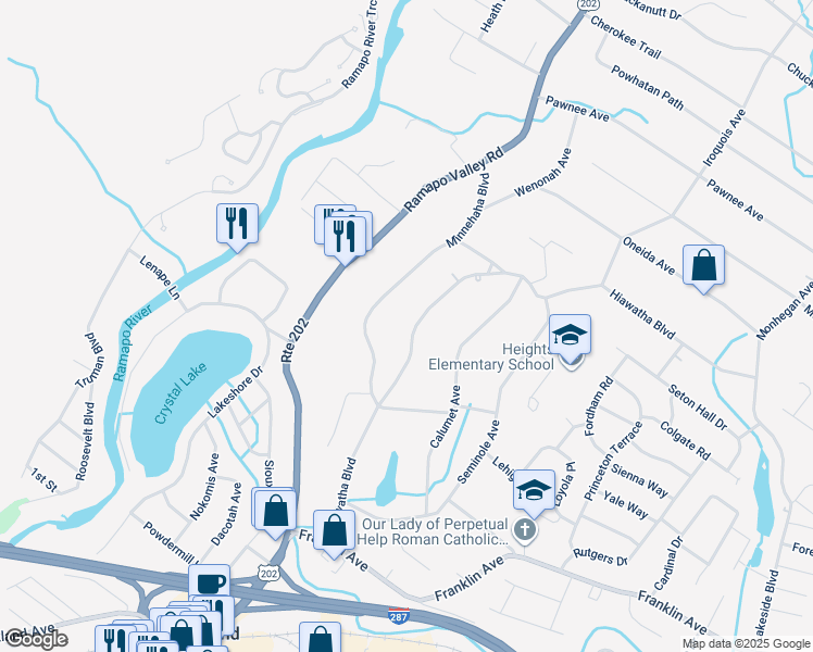 map of restaurants, bars, coffee shops, grocery stores, and more near 87 Hiawatha Boulevard in Oakland
