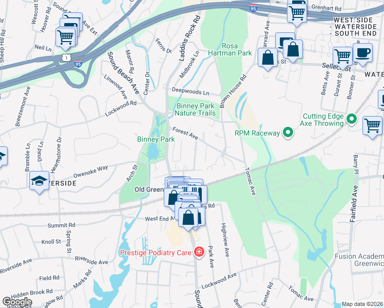 map of restaurants, bars, coffee shops, grocery stores, and more near 11 Rockland Place in Greenwich