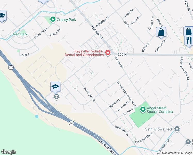 map of restaurants, bars, coffee shops, grocery stores, and more near 2089 Grassy Plain Drive in Kaysville