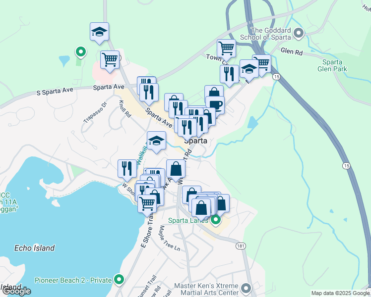 map of restaurants, bars, coffee shops, grocery stores, and more near in Sparta