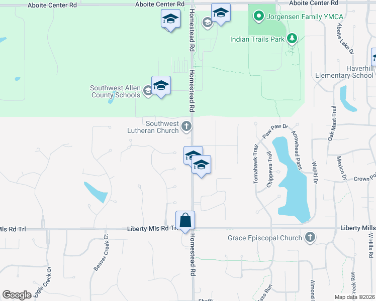 map of restaurants, bars, coffee shops, grocery stores, and more near 5206 Homestead Road in Fort Wayne