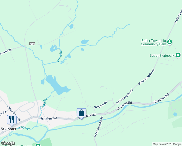map of restaurants, bars, coffee shops, grocery stores, and more near 122 Klingers Road in Drums