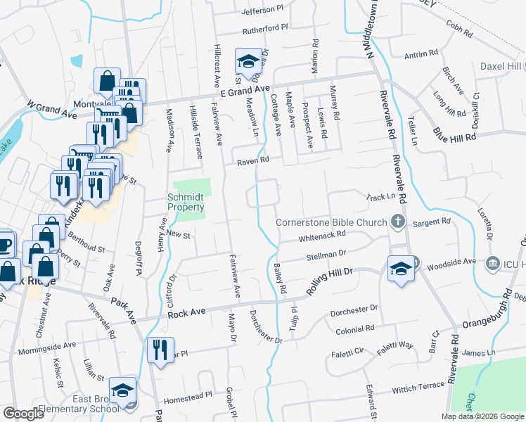 map of restaurants, bars, coffee shops, grocery stores, and more near 294 Alpine Circle in River Vale