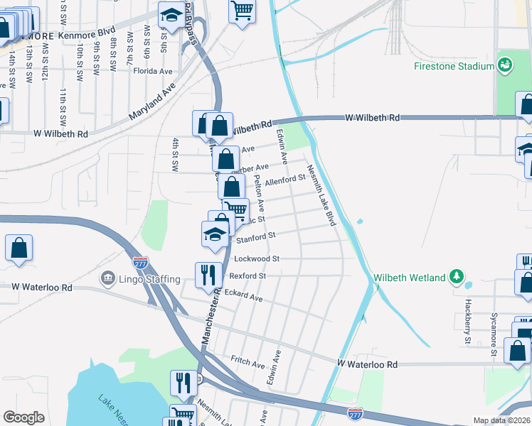 map of restaurants, bars, coffee shops, grocery stores, and more near 451 Celtic Street in Akron