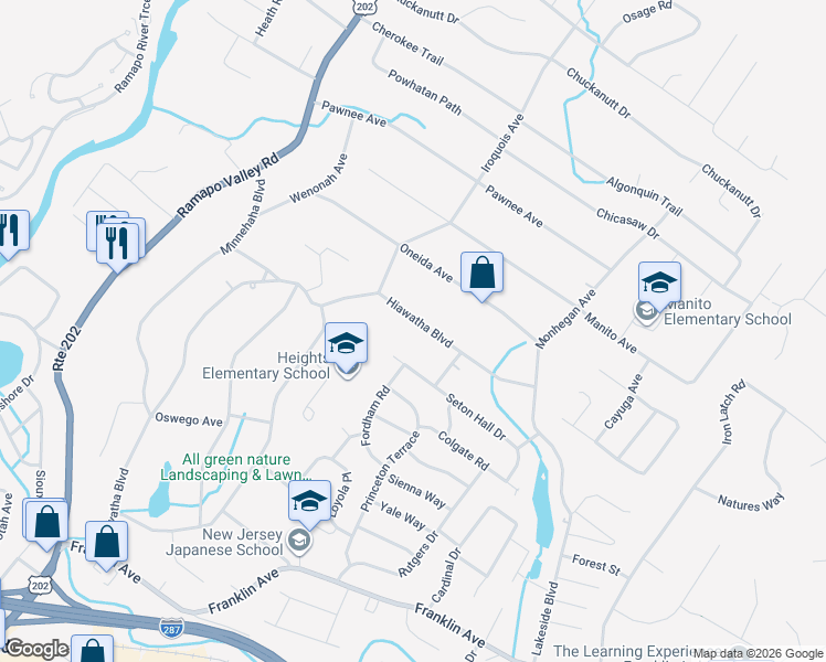 map of restaurants, bars, coffee shops, grocery stores, and more near 186 Hiawatha Boulevard in Oakland