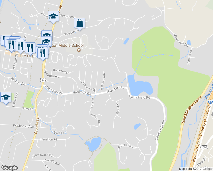 map of restaurants, bars, coffee shops, grocery stores, and more near 11 Dunham Place in Irvington