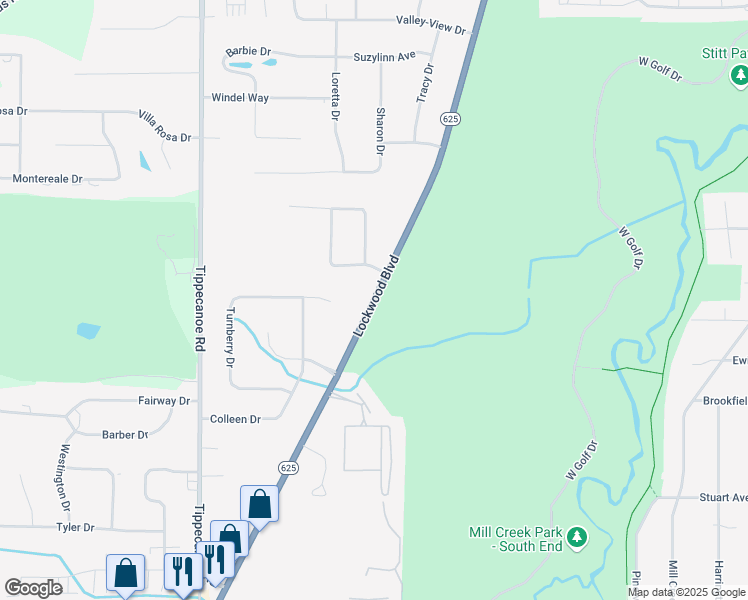 map of restaurants, bars, coffee shops, grocery stores, and more near 6591 Lockwood Boulevard in Youngstown