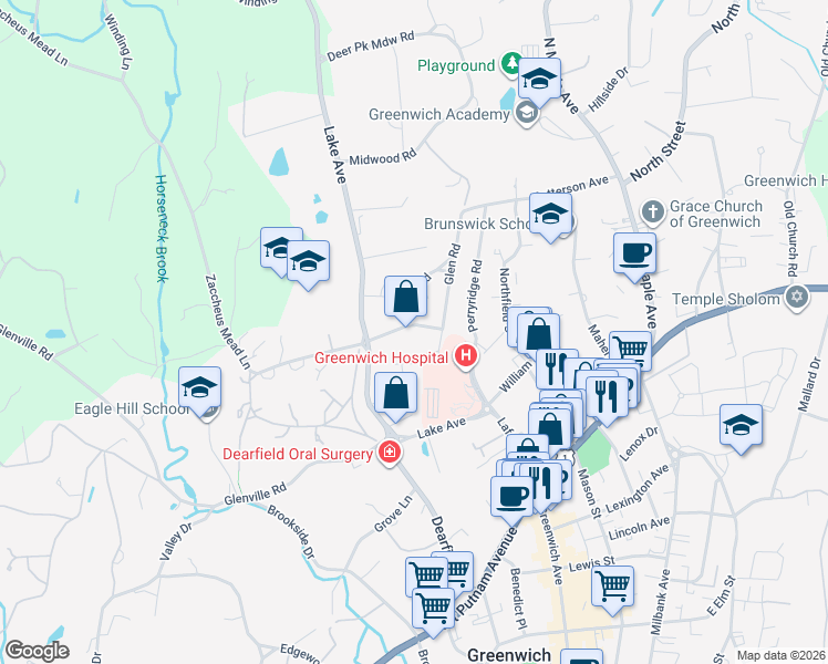 map of restaurants, bars, coffee shops, grocery stores, and more near 22 Carleton Street in Greenwich