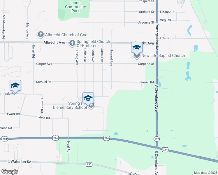 map of restaurants, bars, coffee shops, grocery stores, and more near 562 Howard Avenue in Akron