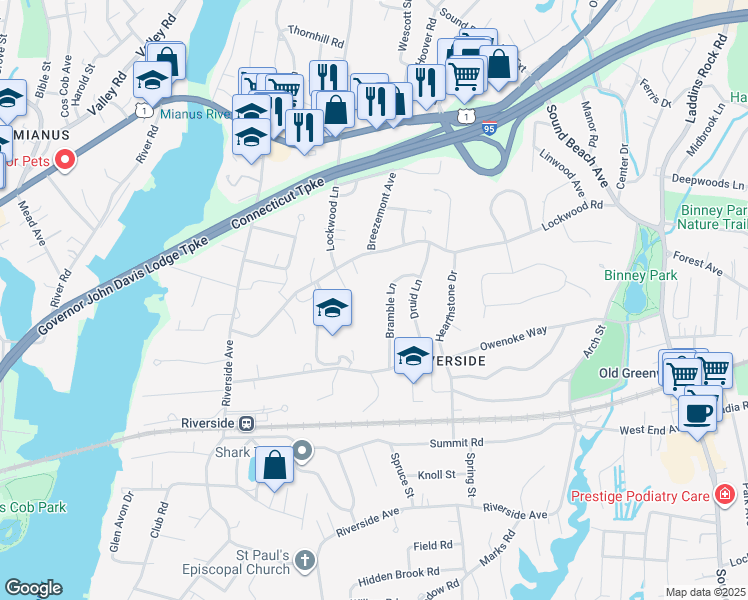 map of restaurants, bars, coffee shops, grocery stores, and more near in Greenwich