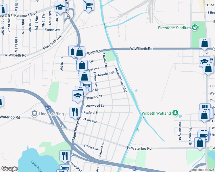 map of restaurants, bars, coffee shops, grocery stores, and more near 413 Celtic Street in Akron