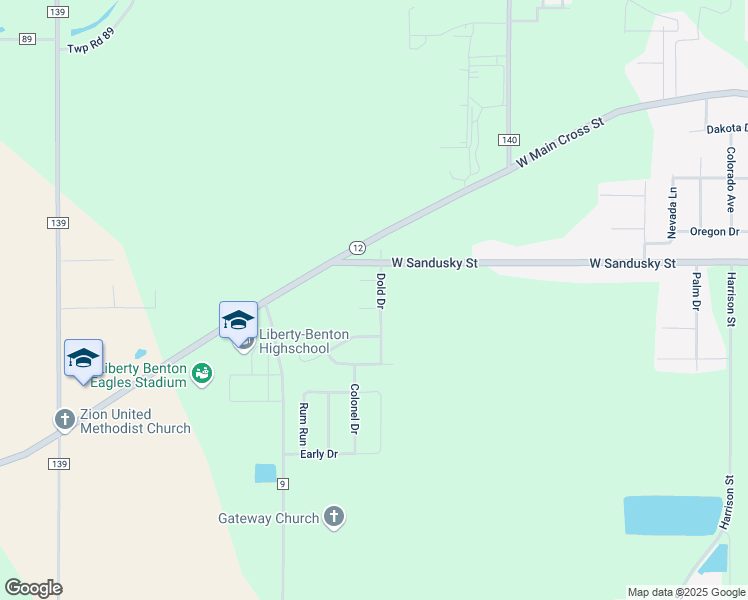 map of restaurants, bars, coffee shops, grocery stores, and more near 9099 Dold Drive in Findlay
