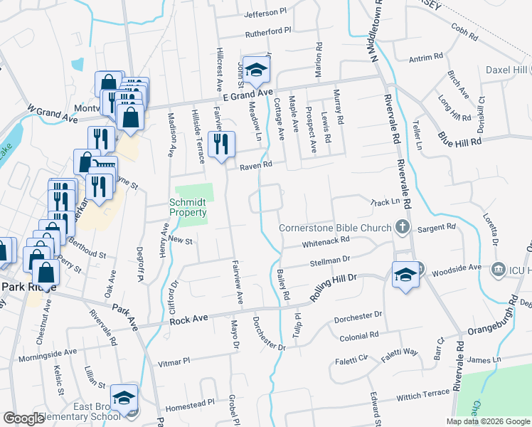 map of restaurants, bars, coffee shops, grocery stores, and more near 294 Alpine Circle in River Vale