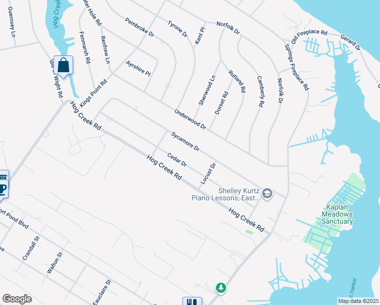 map of restaurants, bars, coffee shops, grocery stores, and more near 55 Sycamore Drive in East Hampton