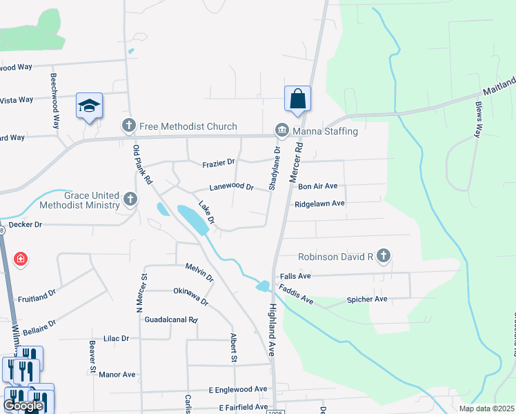 map of restaurants, bars, coffee shops, grocery stores, and more near 305 Marilyn Drive in New Castle